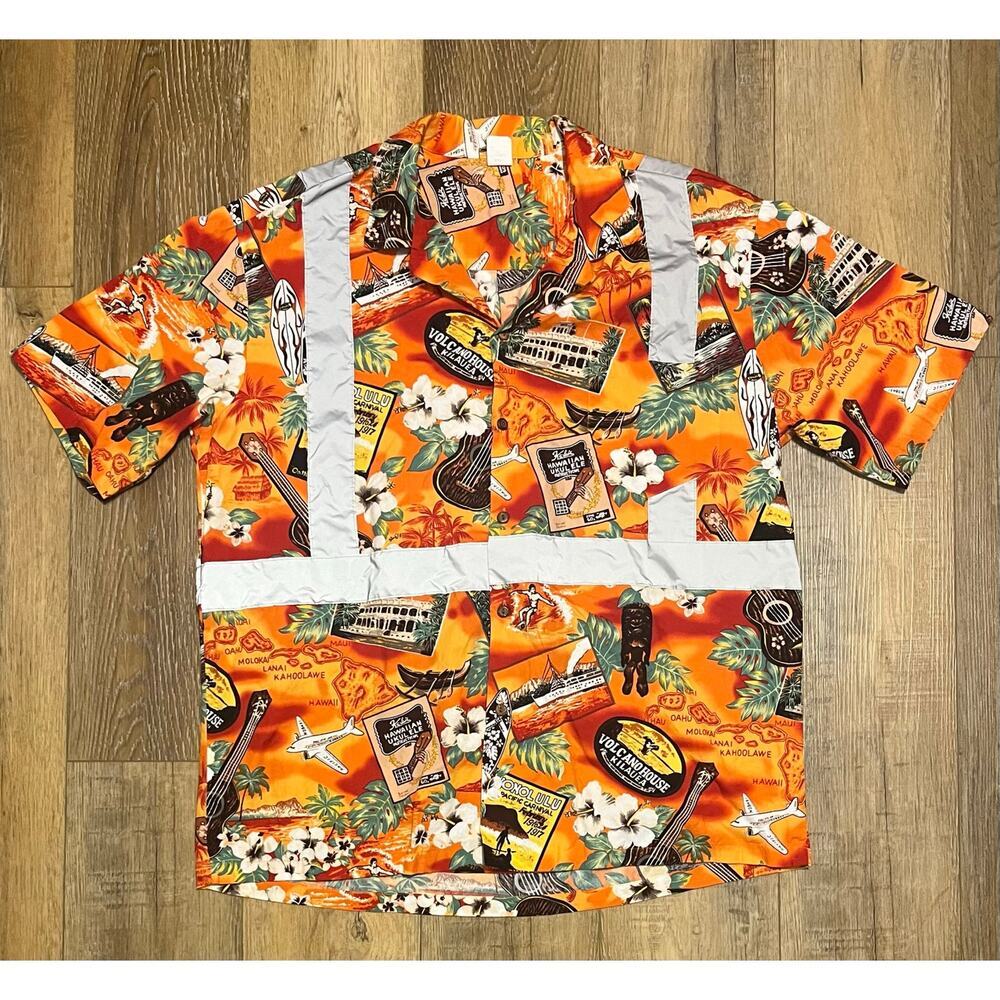 Hawaiian Fridays 2XL Reflective Hawaiian Shirt Safety Class 2 Work USA Made EUC - Picture 1 of 8